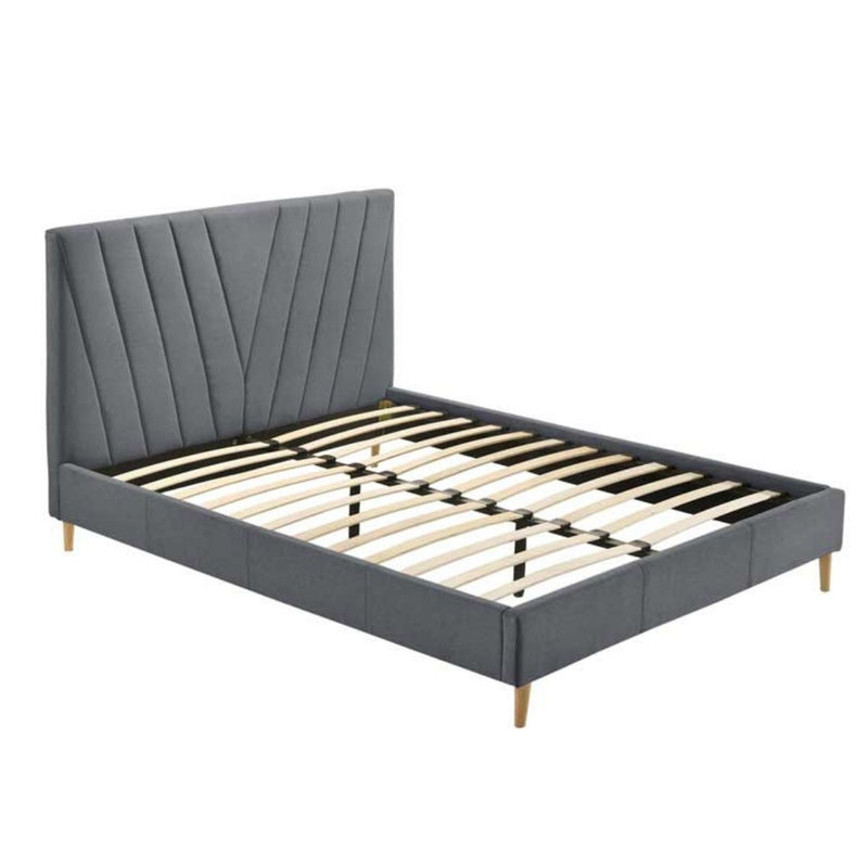 Modern Contemporary Upholstered Fabric Platform Bed Base Frame King Light Grey