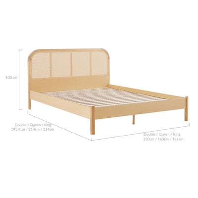 Lulu Bed Frame with Curved Rattan Bedhead - King