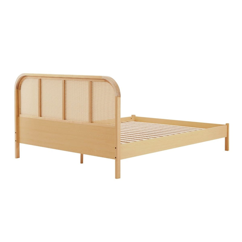 Lulu Bed Frame with Curved Rattan Bedhead - Queen