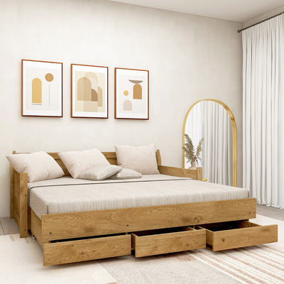 Mica Natural Wooden Day Bed with 3 Drawers Sofa Bed Frame