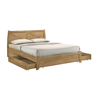 Mica Natural Wooden Bed Frame with Storage Drawers Queen