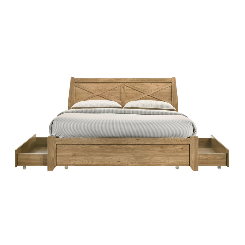 Mica Natural Wooden Bed Frame with Storage Drawers Queen