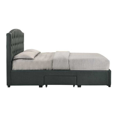 French Provincial Modern Fabric Platform Bed Base Frame with Storage Drawers Queen Charcoal