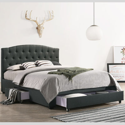 French Provincial Modern Fabric Platform Bed Base Frame with Storage Drawers King Charcoal