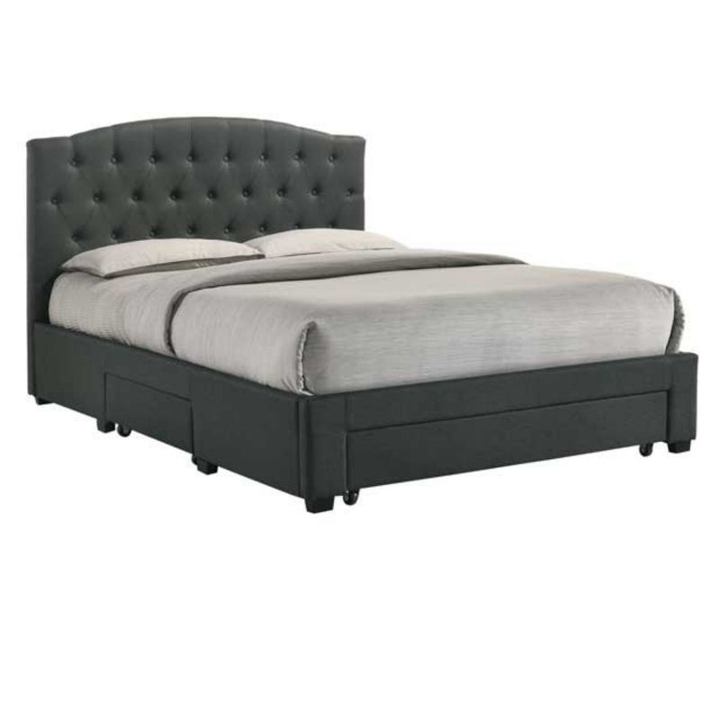 French Provincial Modern Fabric Platform Bed Base Frame with Storage Drawers King Charcoal