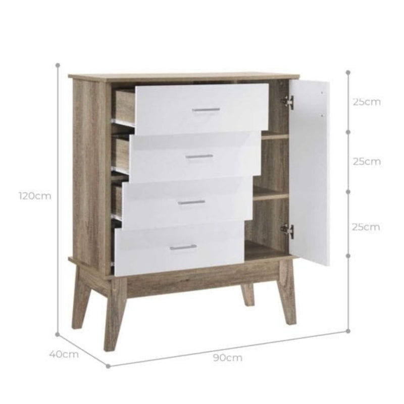 Tallboy 4 Chest of Drawers with Door Cabinet Storage Shelf