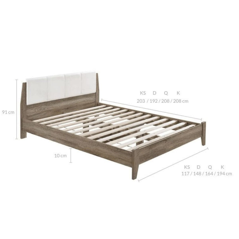 Wooden Bed Frame with Leather Upholstered Bed Head Size Double