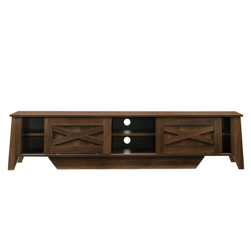 Industrial Style 180cm TV Stand Cabinet Entertainment Unit Dark Wood Lowline Sliding Door