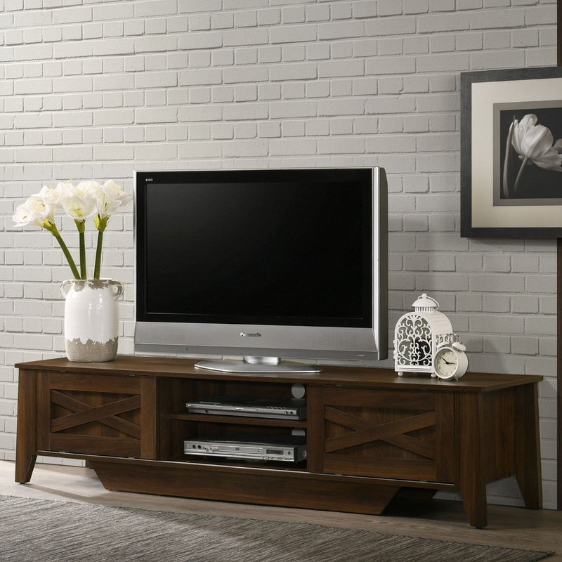 Industrial Style 180cm TV Stand Cabinet Entertainment Unit Dark Wood Lowline Sliding Door