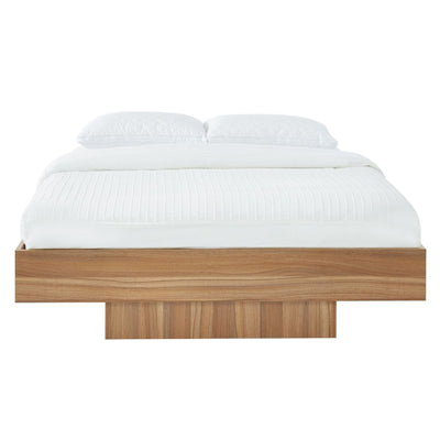 Walnut Oak Wood Floating Bed Base Double