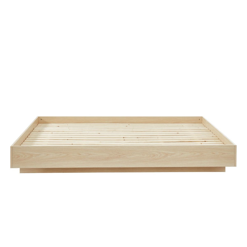 Natural Oak Wood Floating Bed Base Double