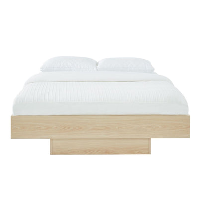 Natural Oak Wood Floating Bed Base Queen