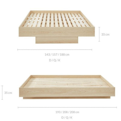 Natural Oak Wood Floating Bed Base Queen