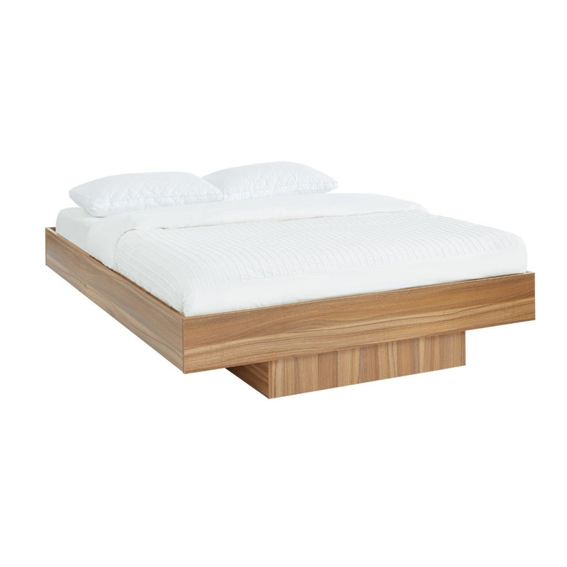 Walnut Oak Wood Floating Bed Base King