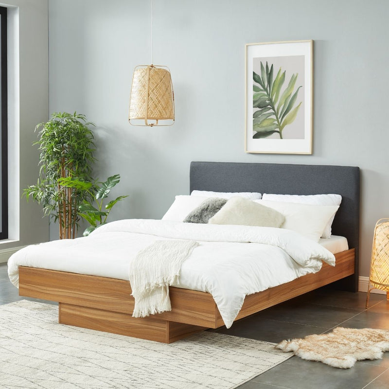 Walnut Oak Wood Floating Bed Frame King