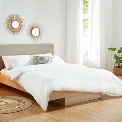 Natural Oak Wood Floating Bed Frame King