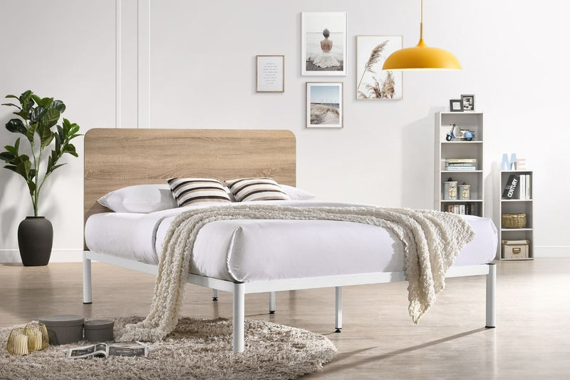 Chesca Bed Frame Modern White Metal & Wood Double