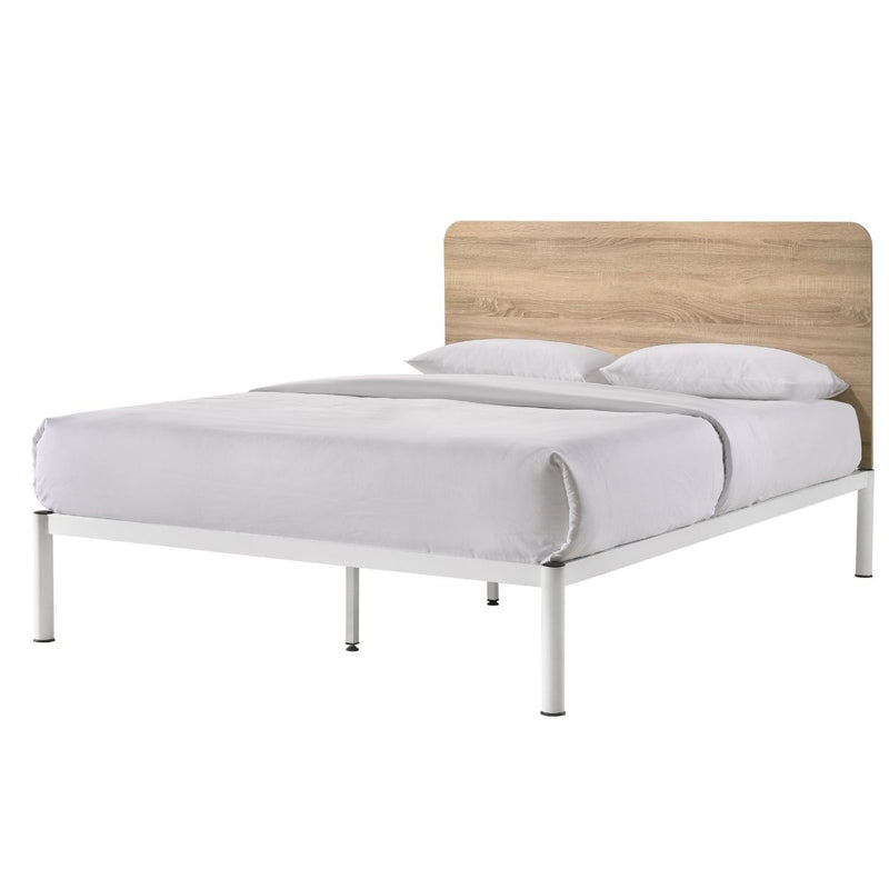 Chesca Bed Frame Modern White Metal & Wood Double