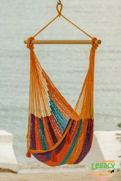 Mayan Legacy Extra Large Outdoor Cotton Mexican Hammock Chair in Alegra Colour