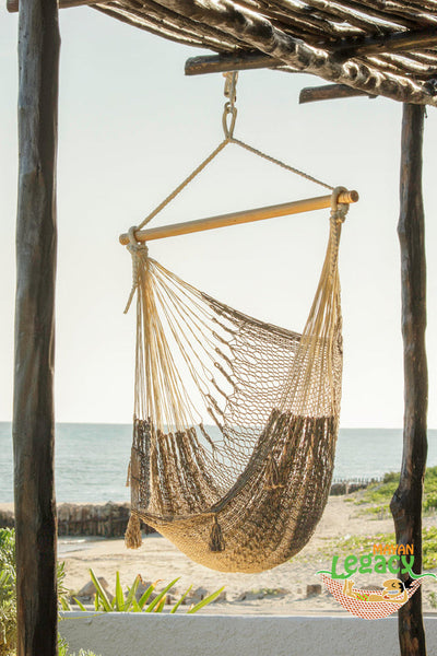 Mayan Legacy Extra Large Outdoor Cotton Mexican Hammock Chair in Dream Sands Colour