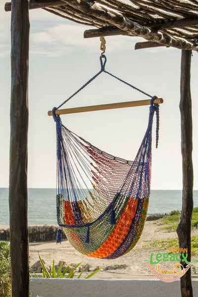 Mayan Legacy Extra Large Outdoor Cotton Mexican Hammock Chair in Mexicana Colour