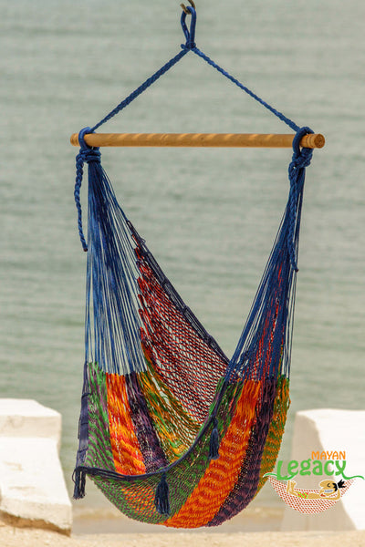 Mayan Legacy Extra Large Outdoor Cotton Mexican Hammock Chair in Mexicana Colour