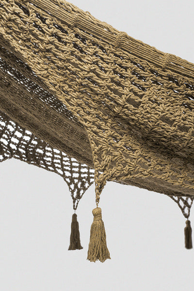 Outdoor undercover cotton Mayan Legacy hammock with hand crocheted tassels King Size Cedar