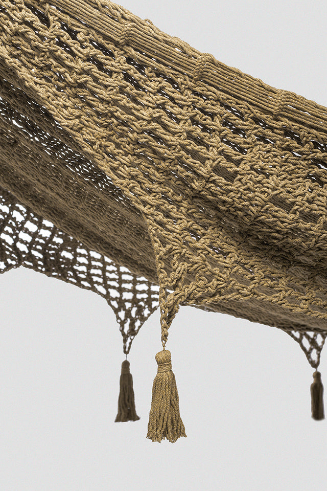 Outdoor undercover cotton Mayan Legacy hammock with hand crocheted tassels King Size Cedar