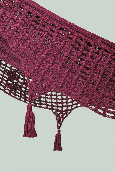 Outdoor undercover cotton Mayan Legacy hammock with hand crocheted tassels King Size Maroon