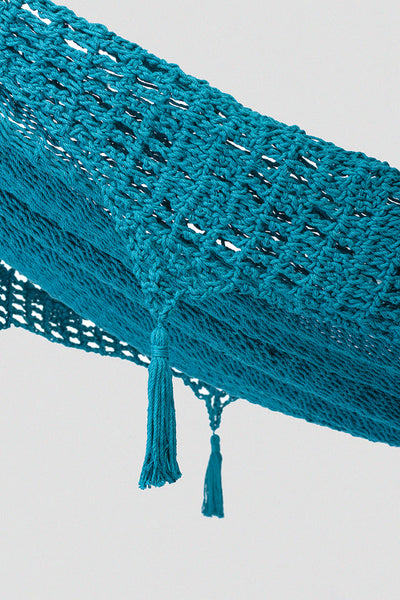 Outdoor undercover cotton Mayan Legacy hammock with hand crocheted tassels Queen Size Bondi