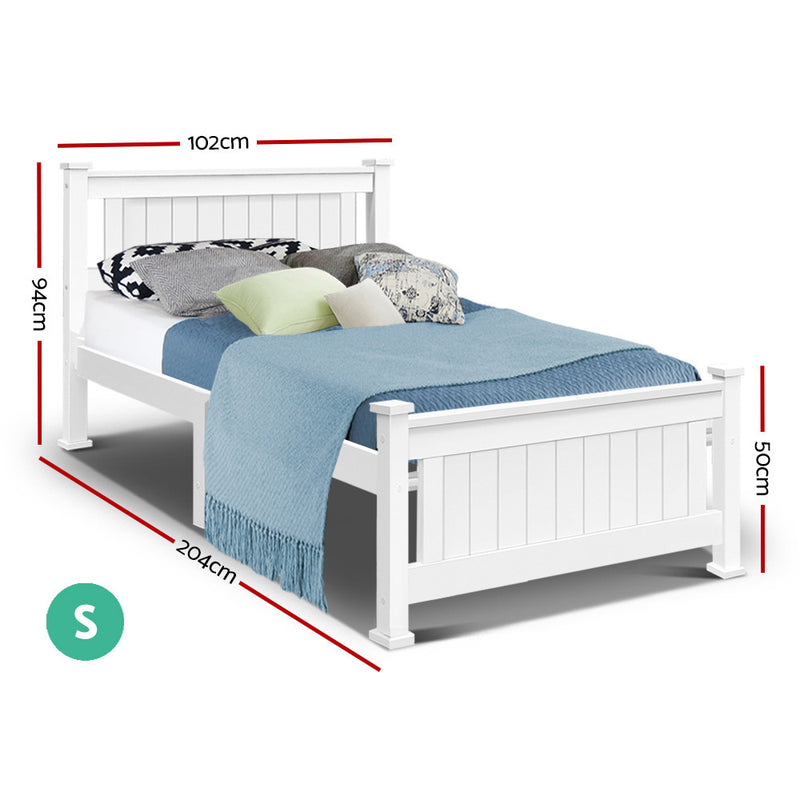 Artiss Bed Frame Single Size Wooden White RIO