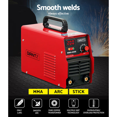 Giantz 200 Amp Inverter Welder MMA ARC DC IGBT Welding Machine Stick Portable