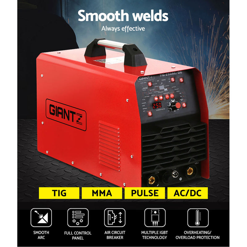 Giantz 250Amp Inverter Welder AC/DC Pulse TIG MMA Aluminum Welding Machine Stick