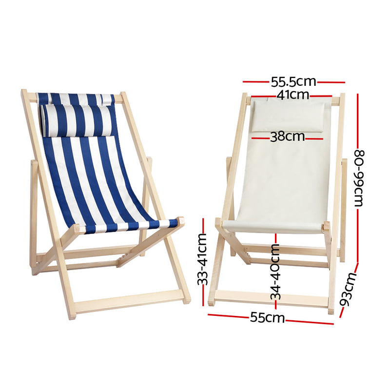 Gardeon Outdoor Deck Chair Wooden Sun Lounge Folding Beach Patio Furniture Beige