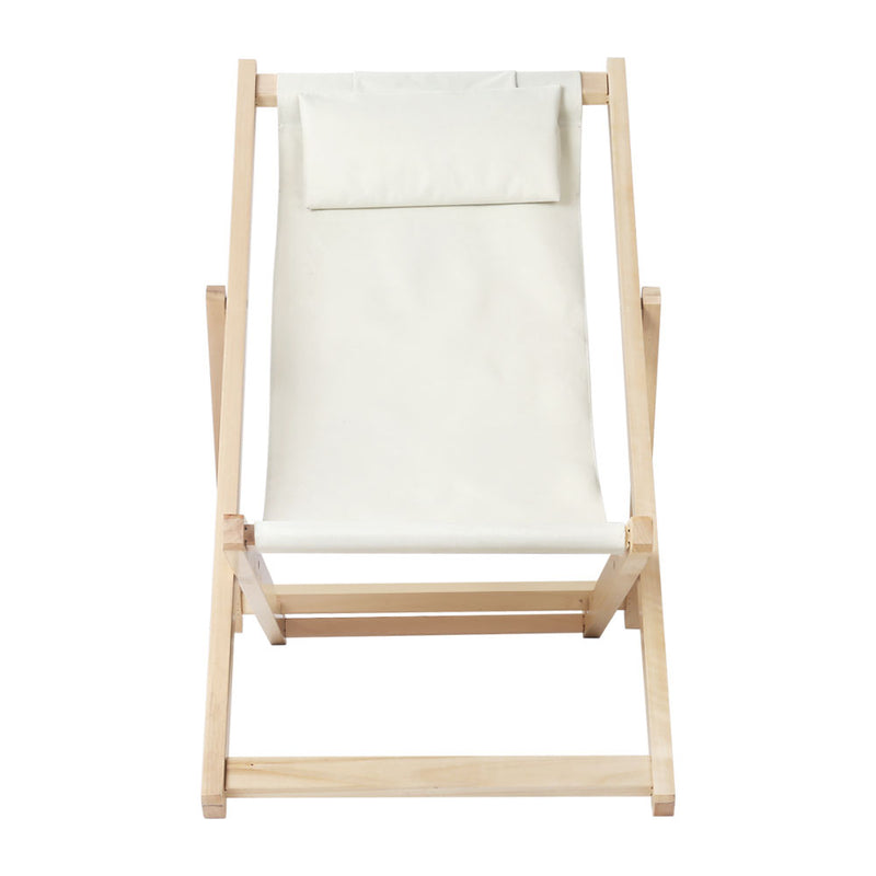 Gardeon Outdoor Deck Chair Wooden Sun Lounge Folding Beach Patio Furniture Beige