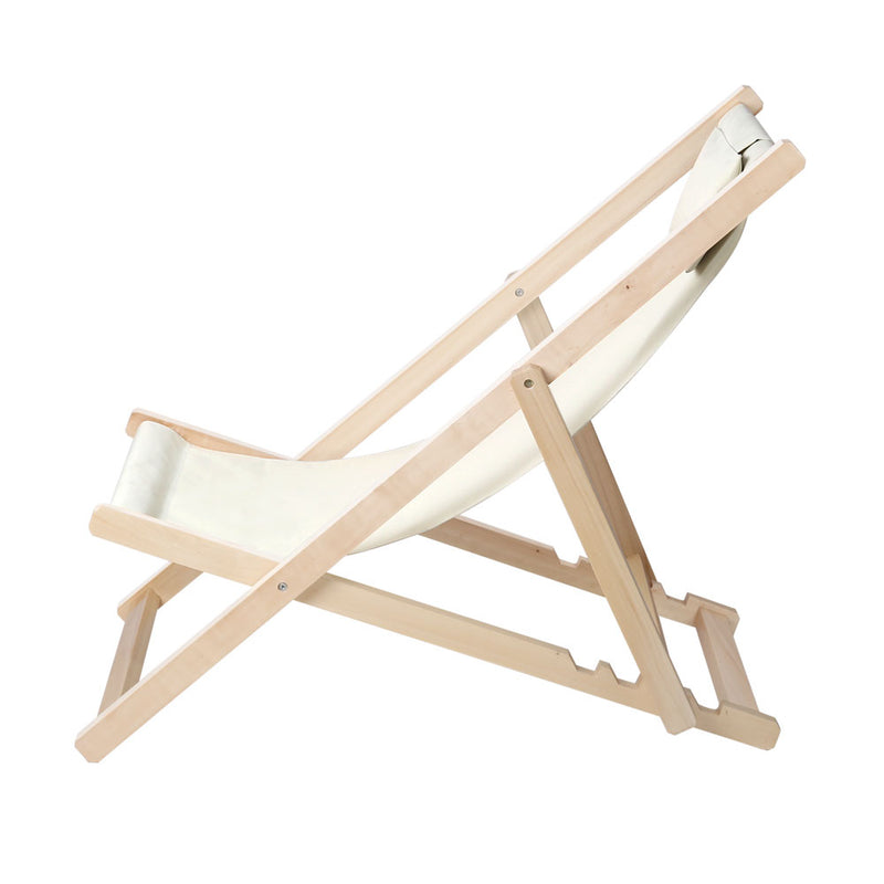 Gardeon Outdoor Deck Chair Wooden Sun Lounge Folding Beach Patio Furniture Beige