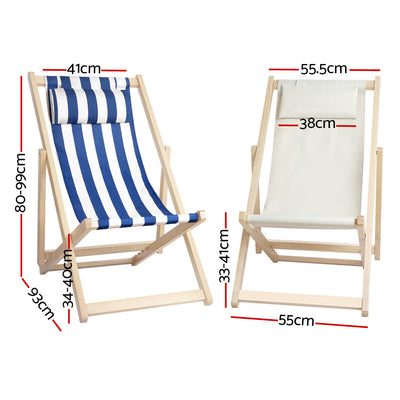 Gardeon Outdoor Deck Chair Wooden Sun Lounge Folding Beach Patio Furniture Blue