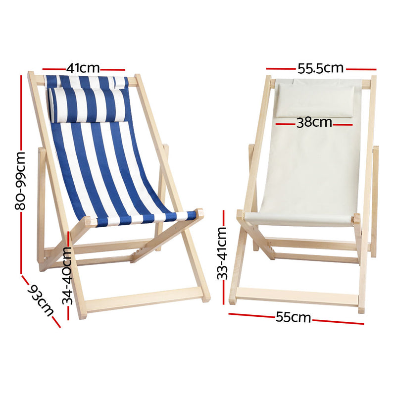 Gardeon Outdoor Deck Chair Wooden Sun Lounge Folding Beach Patio Furniture Blue