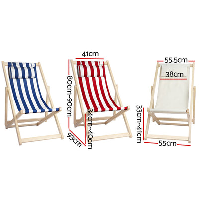 Gardeon Outdoor Deck Chair Wooden Sun Lounge Folding Beach Patio Furniture Red