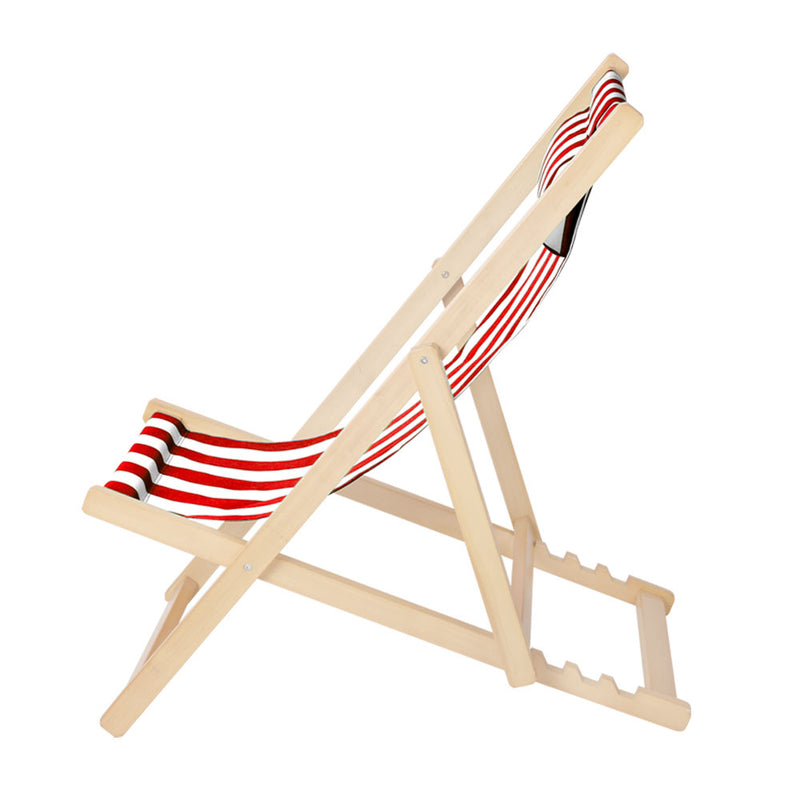 Gardeon Outdoor Deck Chair Wooden Sun Lounge Folding Beach Patio Furniture Red