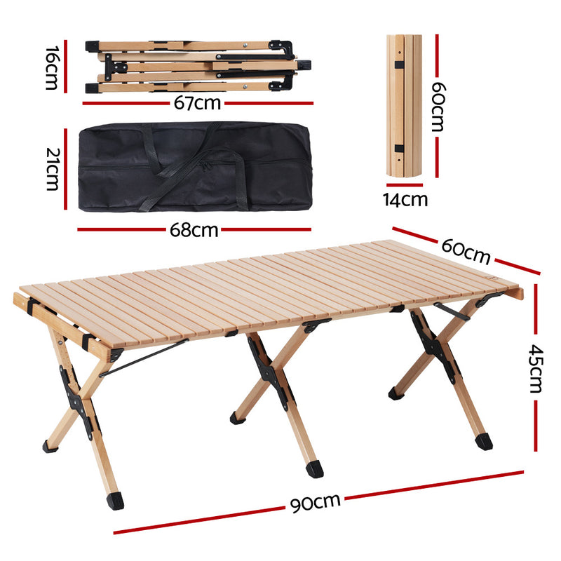 Gardeon Outdoor Furniture Picnic Table and Chairs Wooden Egg Roll Camping Desk