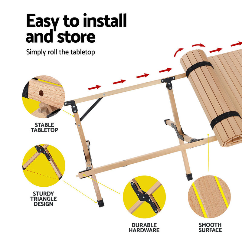 Gardeon Outdoor Furniture Picnic Table and Chairs Wooden Egg Roll Camping Desk