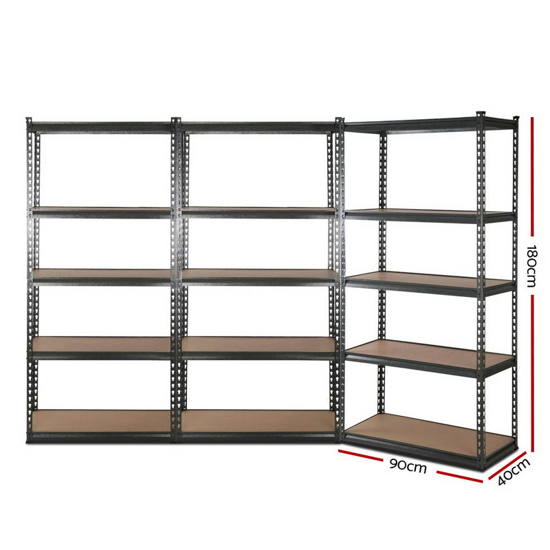 3x1.8M 5-Shelves Steel Warehouse Shelving Racking Garage Storage Rack Grey