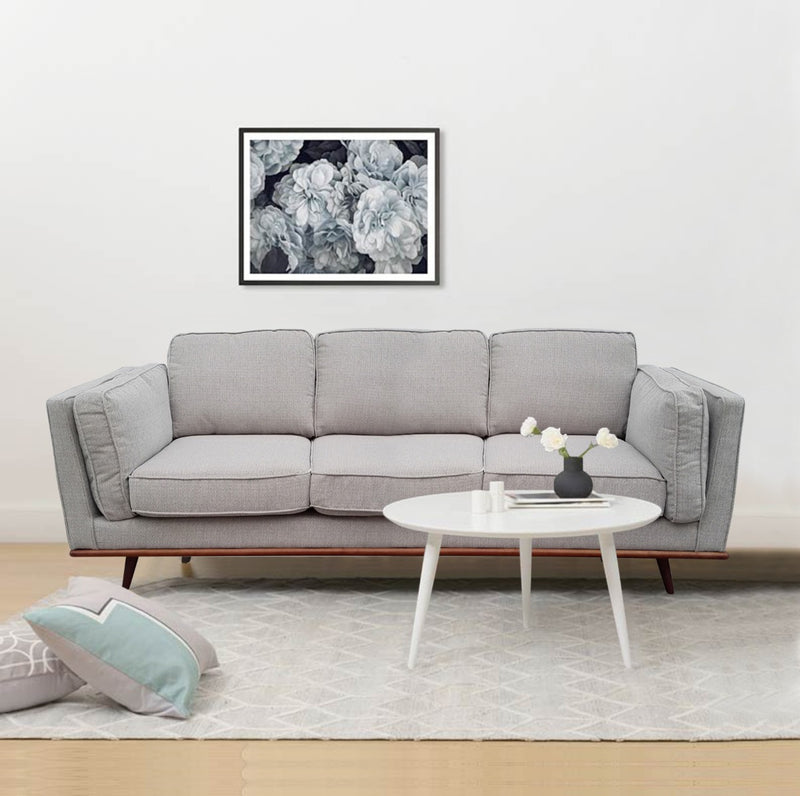 3 Seater Sofa Beige Fabric Modern Lounge Set for Living Room Couch with Wooden Frame