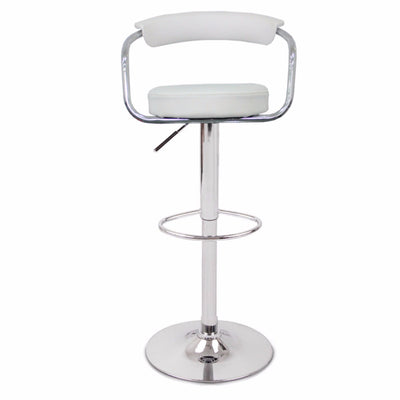 2X White Bar Stools Faux Leather High Back Adjustable Crome Base Gas Lift Swivel Chairs