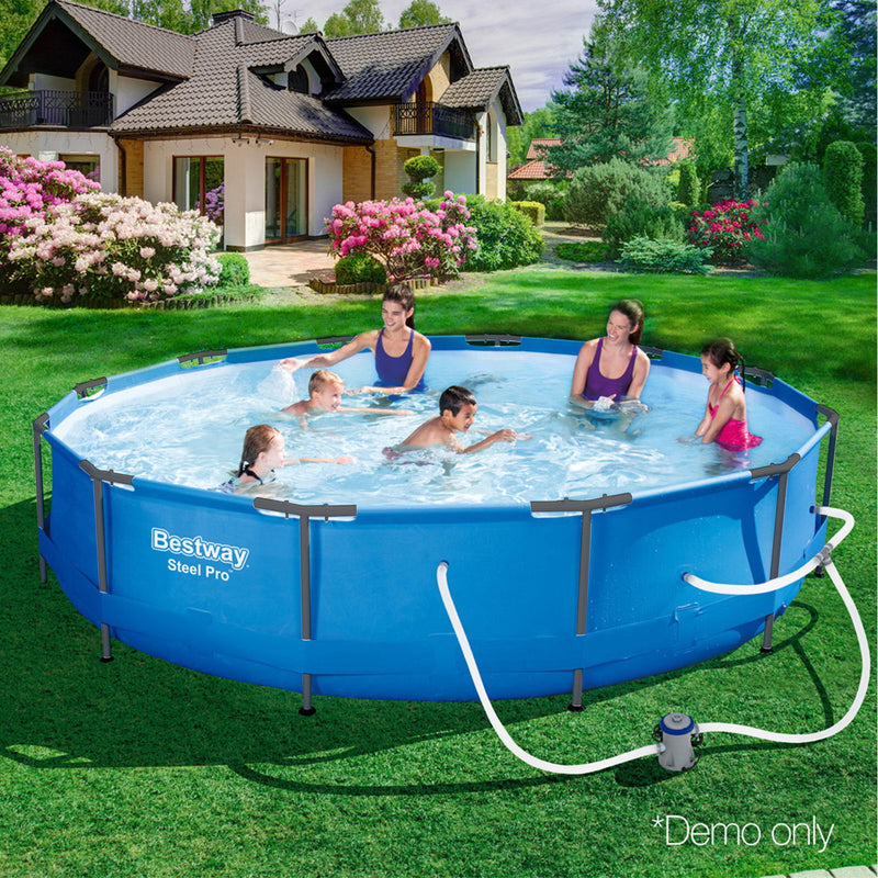 Bestway Swimming Pool 366x76cm Steel Frame Round Above Ground Pools w/ Filter Pump 6473L