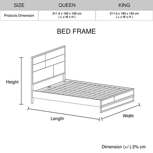 4 Pieces Bedroom Suite made in Solid Wood Acacia Veneered King Size Oak Colour 1X Bed, 2X Bedside Table & 1X Tallboy