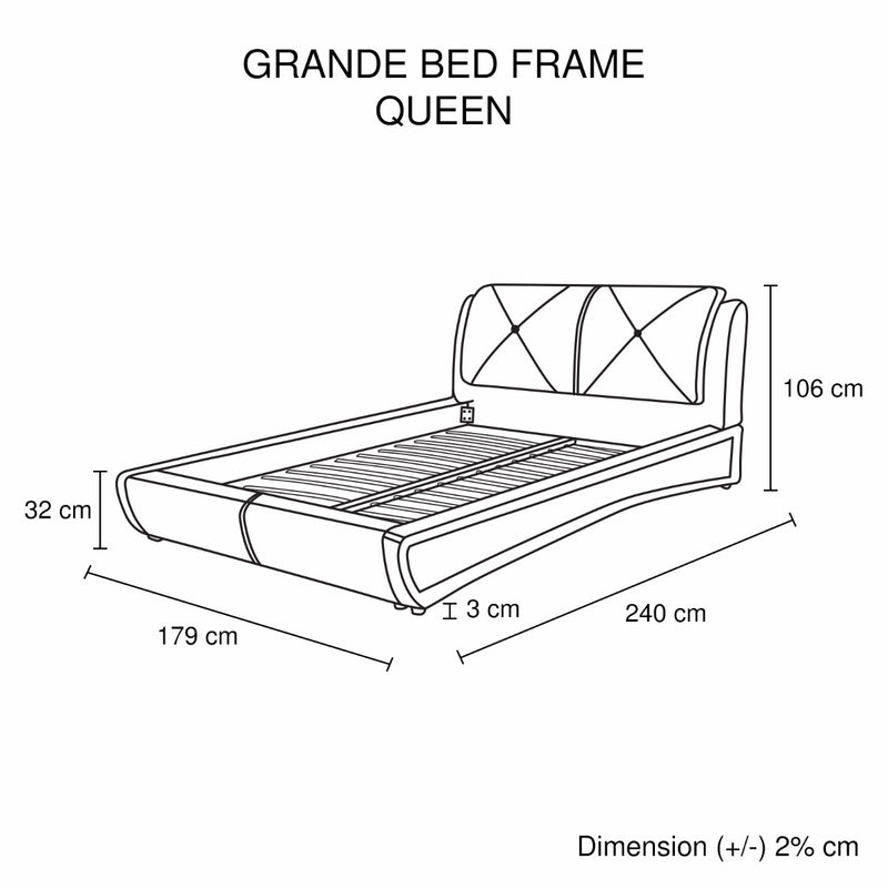 Queen Size Black Colour Bed Frame Upholstered Faux Leather with Crystal Headrest