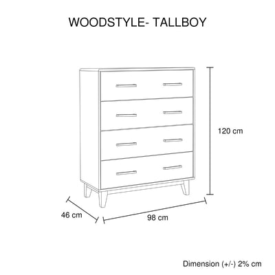 Tallboy with 4 Storage Drawers in Wooden Light Brown Colour