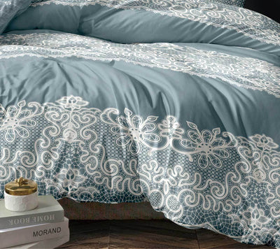 Luxton Queen Size 3pcs Duckegg Blue Floral Quilt Cover Set